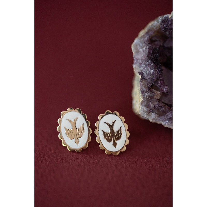 boucles d'oreilles puces colombes émaillées doré à l'or fin - THÉMIS - vue 3