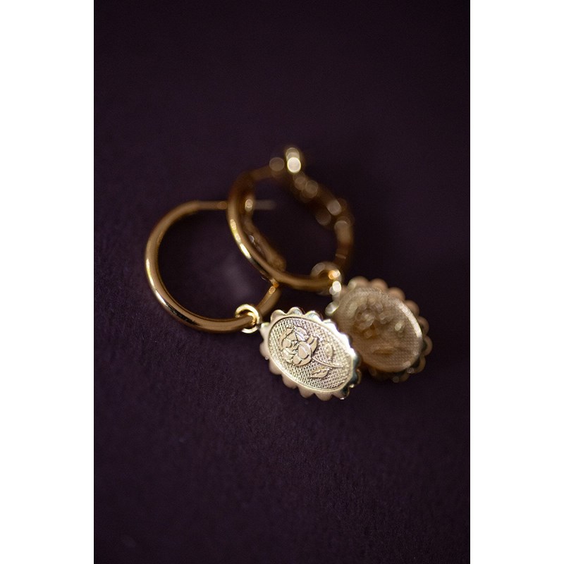 mini boucles d'oreilles créoles fleurs doré à l'or fin - THÉMIS - vue 2