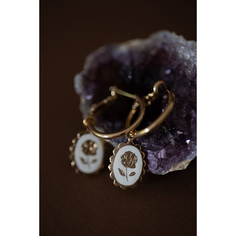 mini boucles d'oreilles créoles fleurs émaillées doré à l'or fin - THÉMIS - vue 2