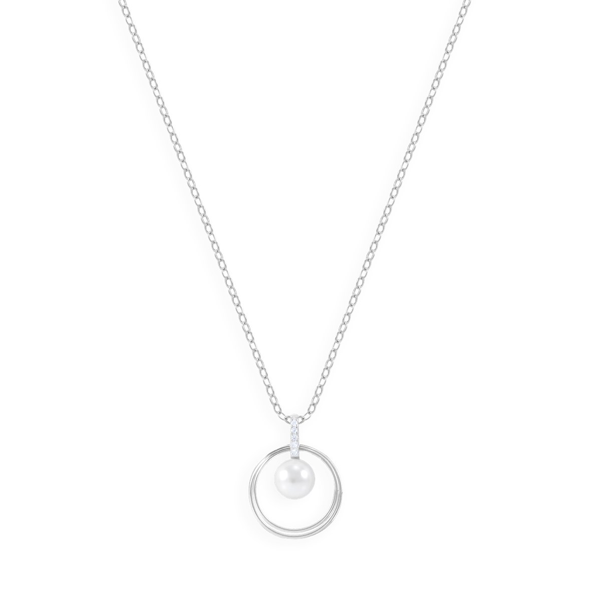 Collier en argent 925 rhodié avec perle et oxydes de zirconium