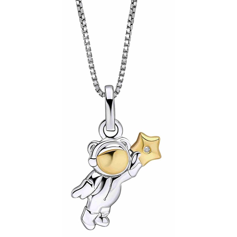 Collier astronaute diamant plaqué or en argent 925