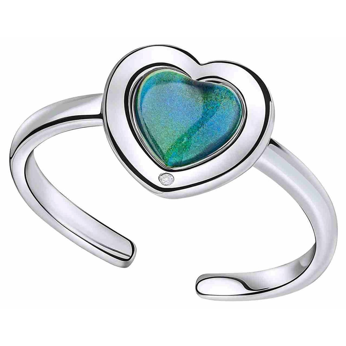 Bague diamant et pierre de lune ajustable en argent 925