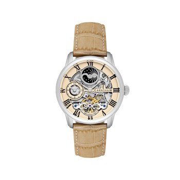 Montre homme - Bracelet cuir véritable beige - Mouvement automatique