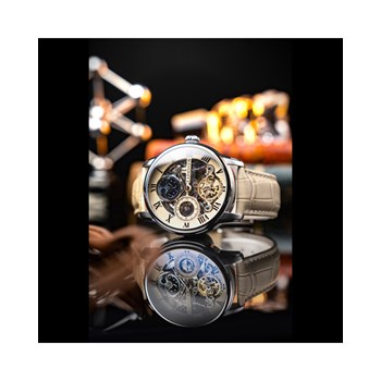 Montre homme - Bracelet cuir véritable beige - Mouvement automatique