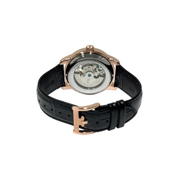 Montre homme - Bracelet cuir véritable noir - Mouvement automatique
