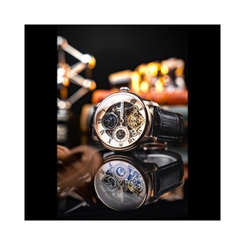 Montre homme - Bracelet cuir véritable noir - Mouvement automatique