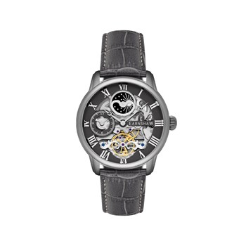 Montre homme - Bracelet cuir véritable gris - Mouvement automatique