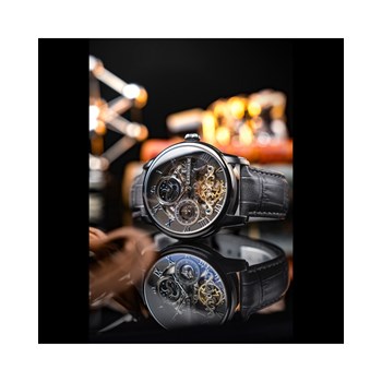 Montre homme - Bracelet cuir véritable gris - Mouvement automatique
