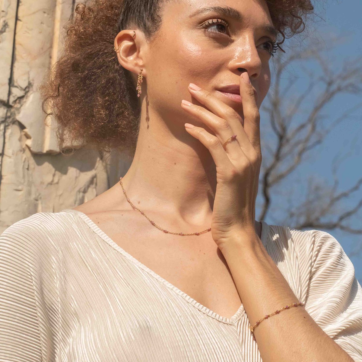 Collier, bracelet et boucles d'oreilles Elyssa en pierres Tourmaline - vue 2