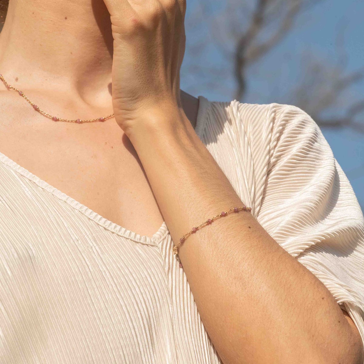 Collier, bracelet et boucles d'oreilles Elyssa en pierres Tourmaline - vue 5