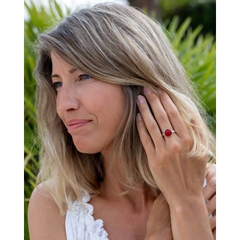 Bague Selena Argent 925 et Corail Naturel | Bijou Artisanal Forme Goutte | ADEN