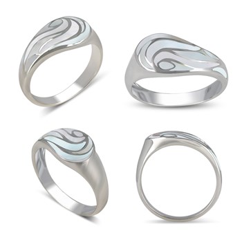 Bague Naia Argent 925 et Nacre Blanche | Design Vague Moderne | Bijou Artisanal ADEN