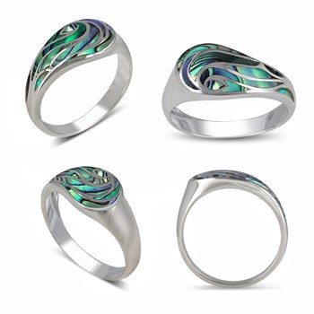 Bague Naia Argent 925 et Nacre Abalone | Design Vague Océane | Bijou Artisanal ADEN