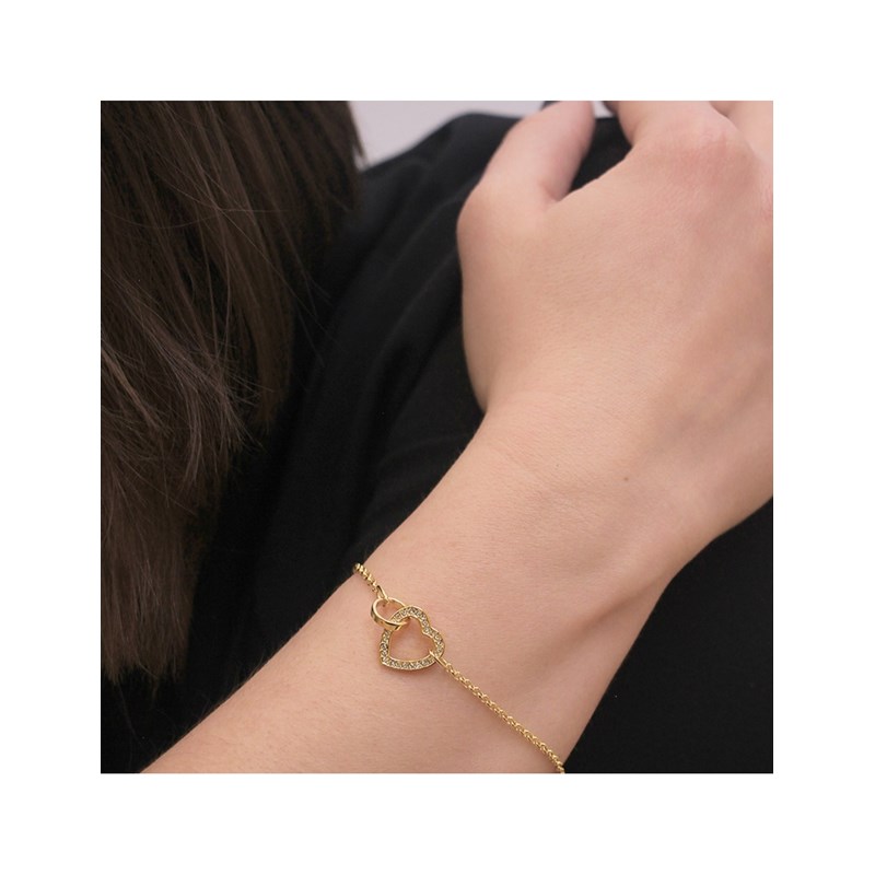 Lot de 3 Bracelets Locked Heart - Argenté, Doré, Or Rosé et Cristal - vue 3