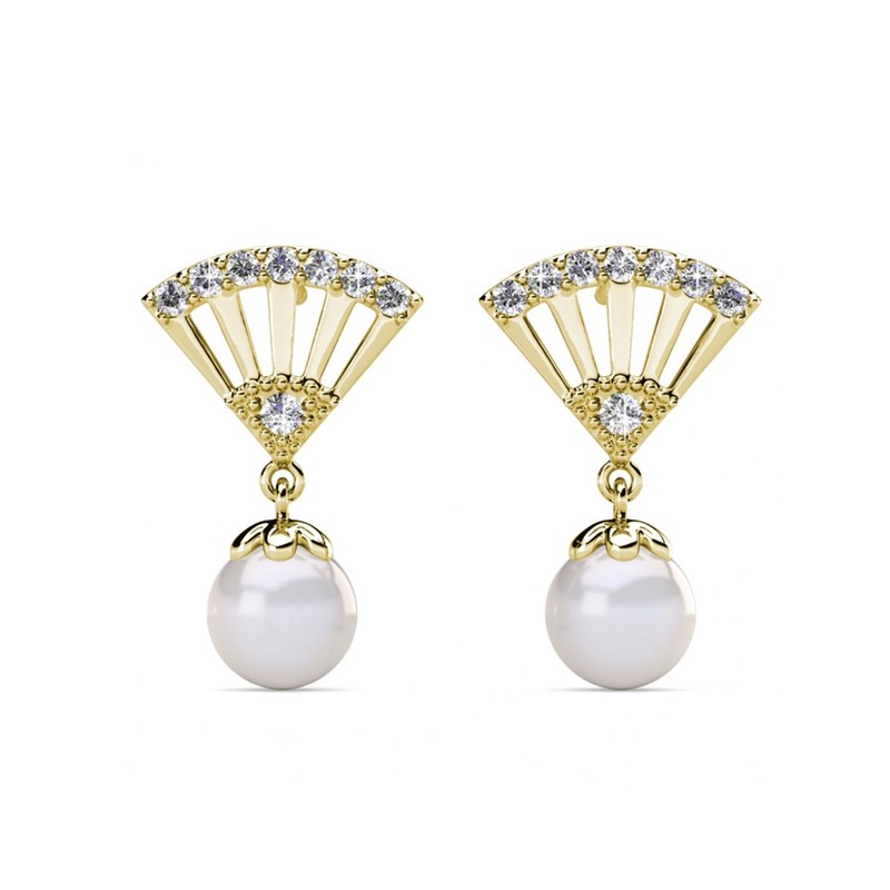 Boucles d'oreilles Ingride Pearl - Doré et Cristal - vue 2