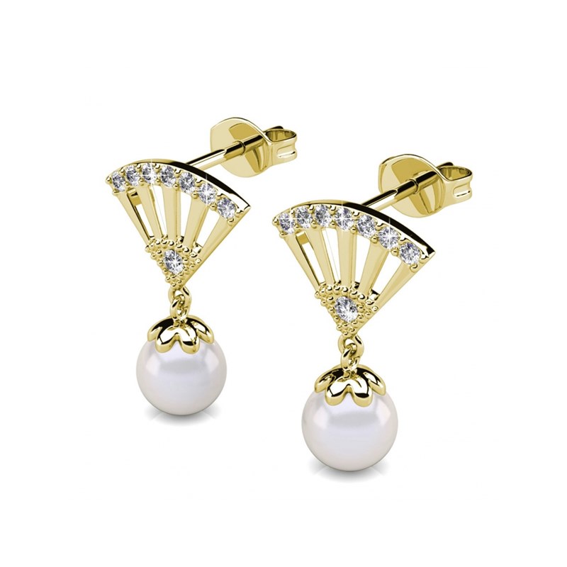 Boucles d'oreilles Ingride Pearl - Doré et Cristal - vue 3