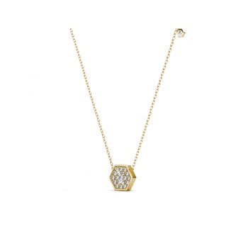 Pendentif Hexagon - Doré et Cristal