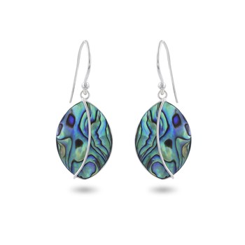 Boucles d'Oreilles Adara Argent 925 et Nacre Abalone | ADEN Design Feuille | Bijou Irisé