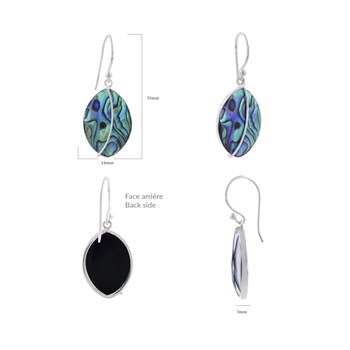 Boucles d'Oreilles Adara Argent 925 et Nacre Abalone | ADEN Design Feuille | Bijou Irisé