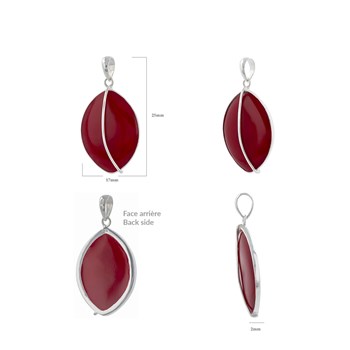 Pendentif Adara Argent 925 et Corail Rouge | ADEN Design Feuille | Bijou Naturel
