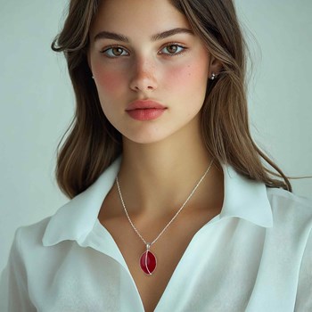 Pendentif Adara Argent 925 et Corail Rouge | ADEN Design Feuille | Bijou Naturel