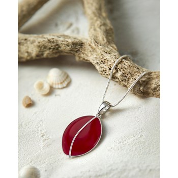 Pendentif Adara Argent 925 et Corail Rouge | ADEN Design Feuille | Bijou Naturel