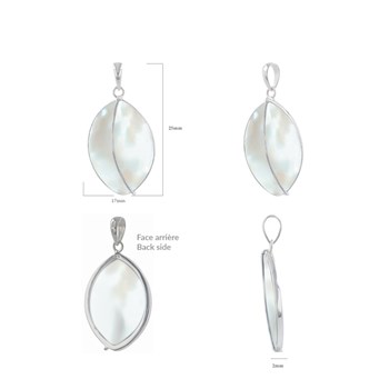 Pendentif Adara Argent 925 et Nacre Blanche | ADEN Design Feuille | Bijou Élégant