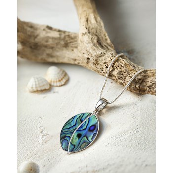 Pendentif Adara Argent 925 et Nacre Abalone | ADEN Design Feuille | Bijou Irisé