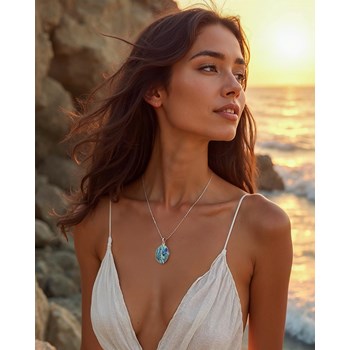 Pendentif Adara Argent 925 et Nacre Abalone | ADEN Design Feuille | Bijou Irisé