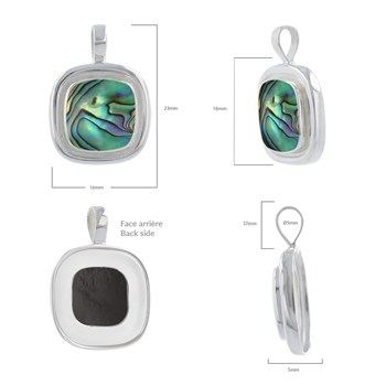 Pendentif Elena Argent 925 et Nacre Abalone | ADEN Design Carré | Bijou Contemporain