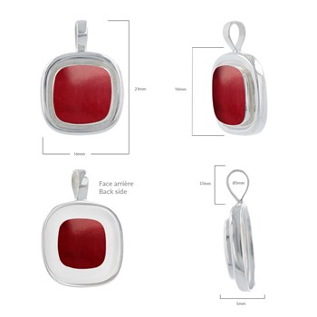 Pendentif Elena Argent 925 et Corail Rouge | ADEN Design Carré | Bijou Contemporain