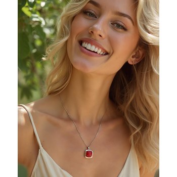 Pendentif Elena Argent 925 et Corail Rouge | ADEN Design Carré | Bijou Contemporain