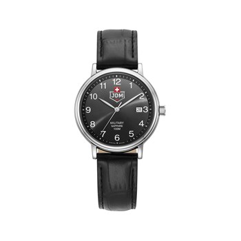 KILO - Boitier argenté - Bracelet cuir noir - Cadran noir - Montre homme