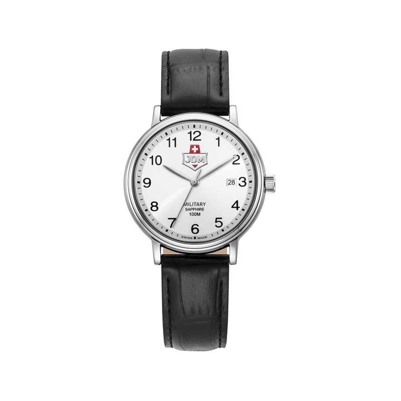 KILO - Boitier argenté - Bracelet cuir noir - Montre homme