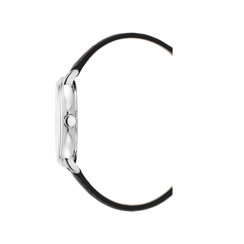 KILO - Boitier argenté - Bracelet cuir noir - Montre homme - vue 3