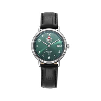 KILO - Boitier argenté - Bracelet cuir noir - Cadran vert - Montre homme