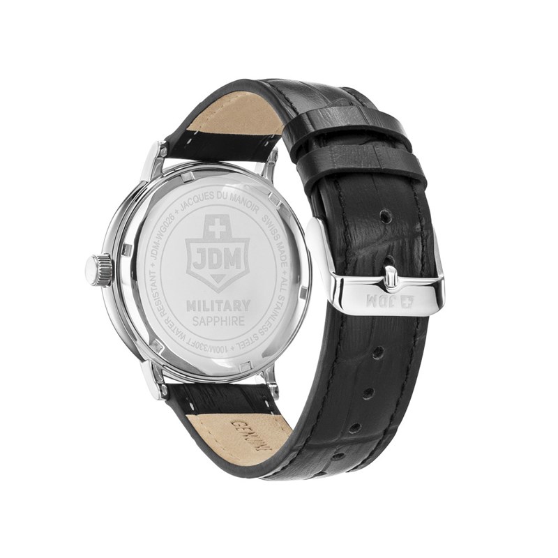 KILO - Boitier argenté - Bracelet cuir noir - Cadran vert - Montre homme - vue 2