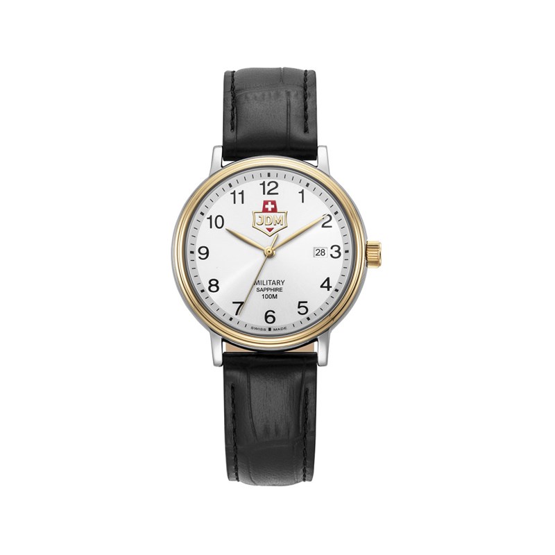 KILO - Boitier doré - Bracelet cuir noir - Montre homme