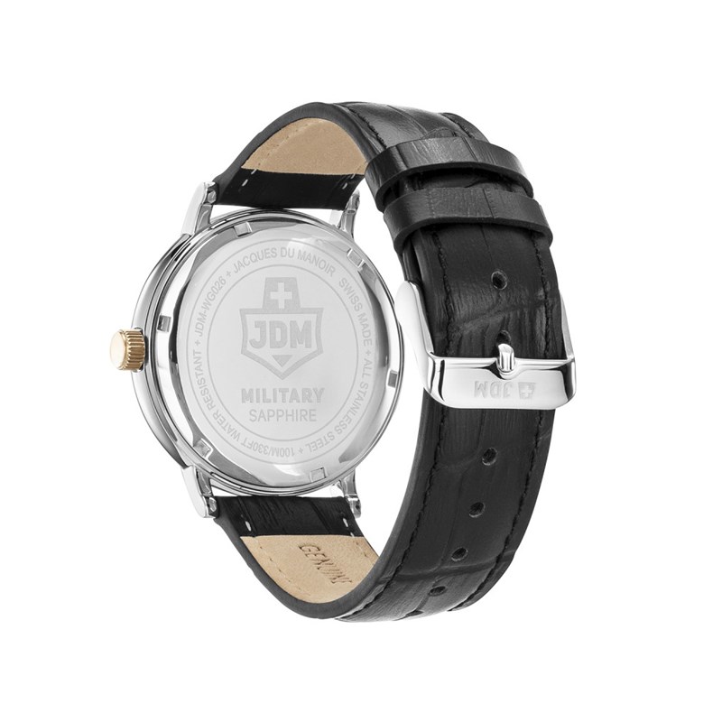 KILO - Boitier doré - Bracelet cuir noir - Montre homme - vue 2