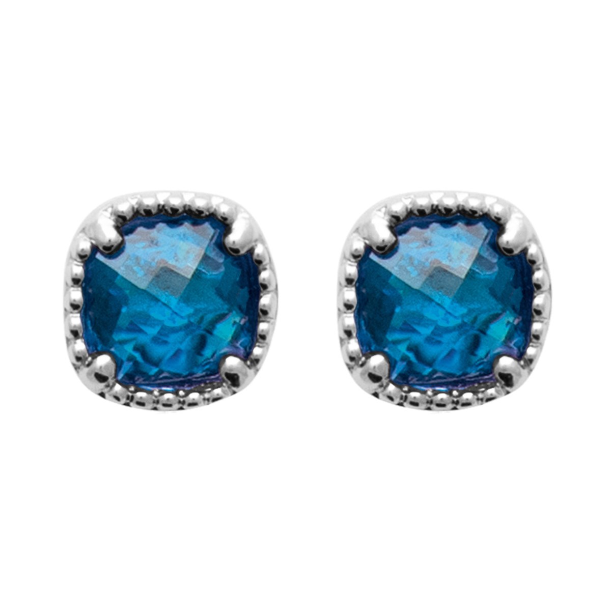 Boucles d'oreilles puces Brillaxis pierre bleue_x000D_
argent