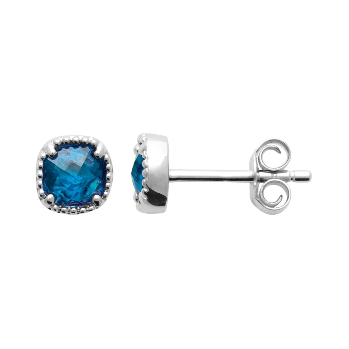 Boucles d'oreilles puces Brillaxis pierre bleue_x000D_
argent - vue 3