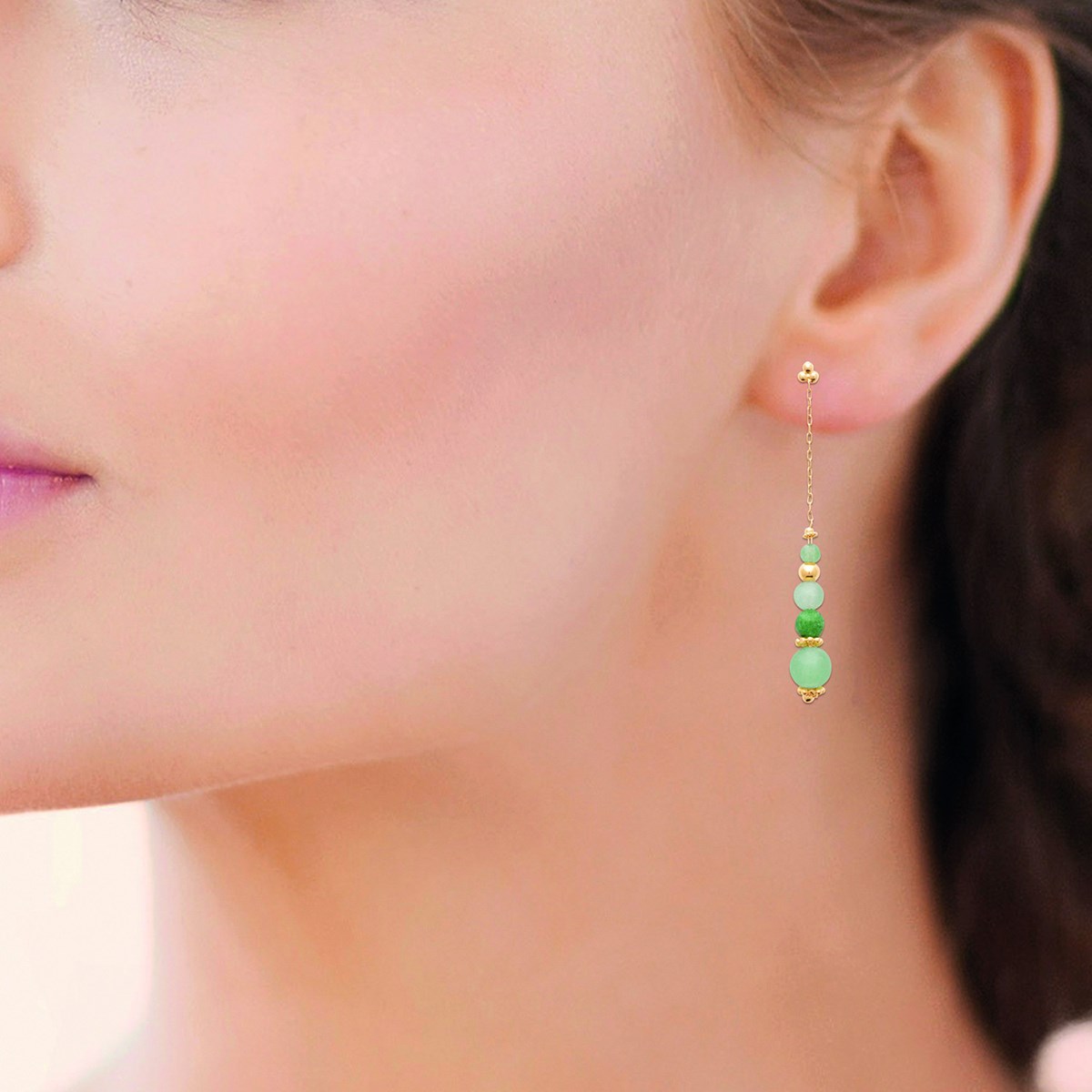 Boucles d'oreilles Brillaxis perles vertes plaqué or - vue 2
