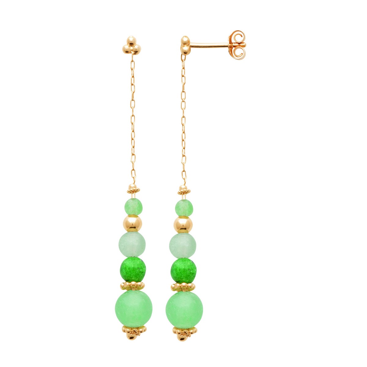 Boucles d'oreilles Brillaxis perles vertes plaqué or - vue 3