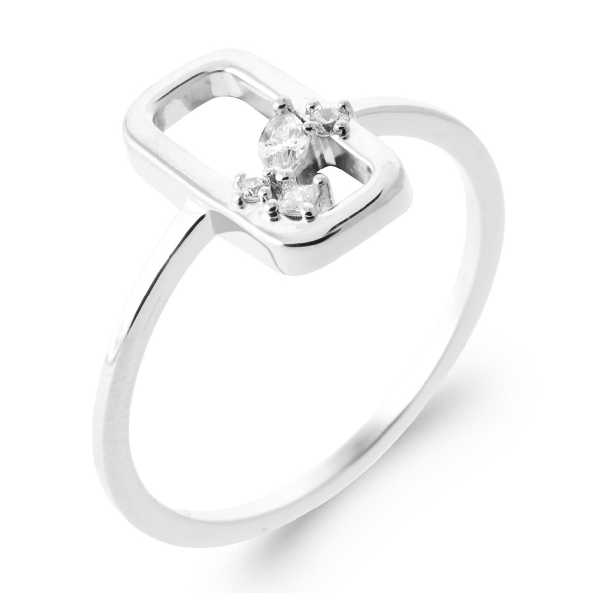 Bague Brillaxis Rectangulaire_x000D_
Argent rhodié design Floral et Oxydes de zirconium - vue 3