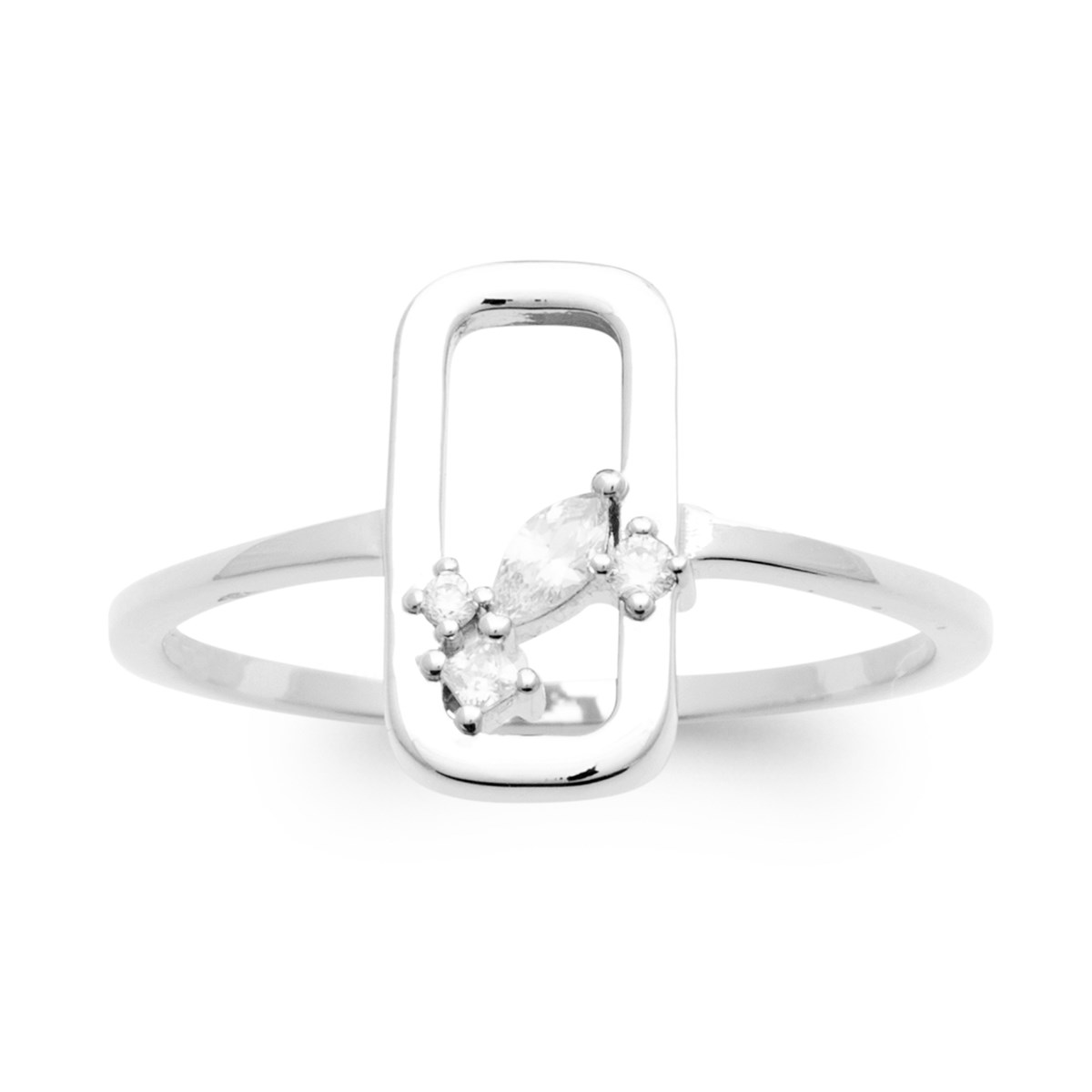 Bague Brillaxis Rectangulaire_x000D_
Argent rhodié design Floral et Oxydes de zirconium - vue 4