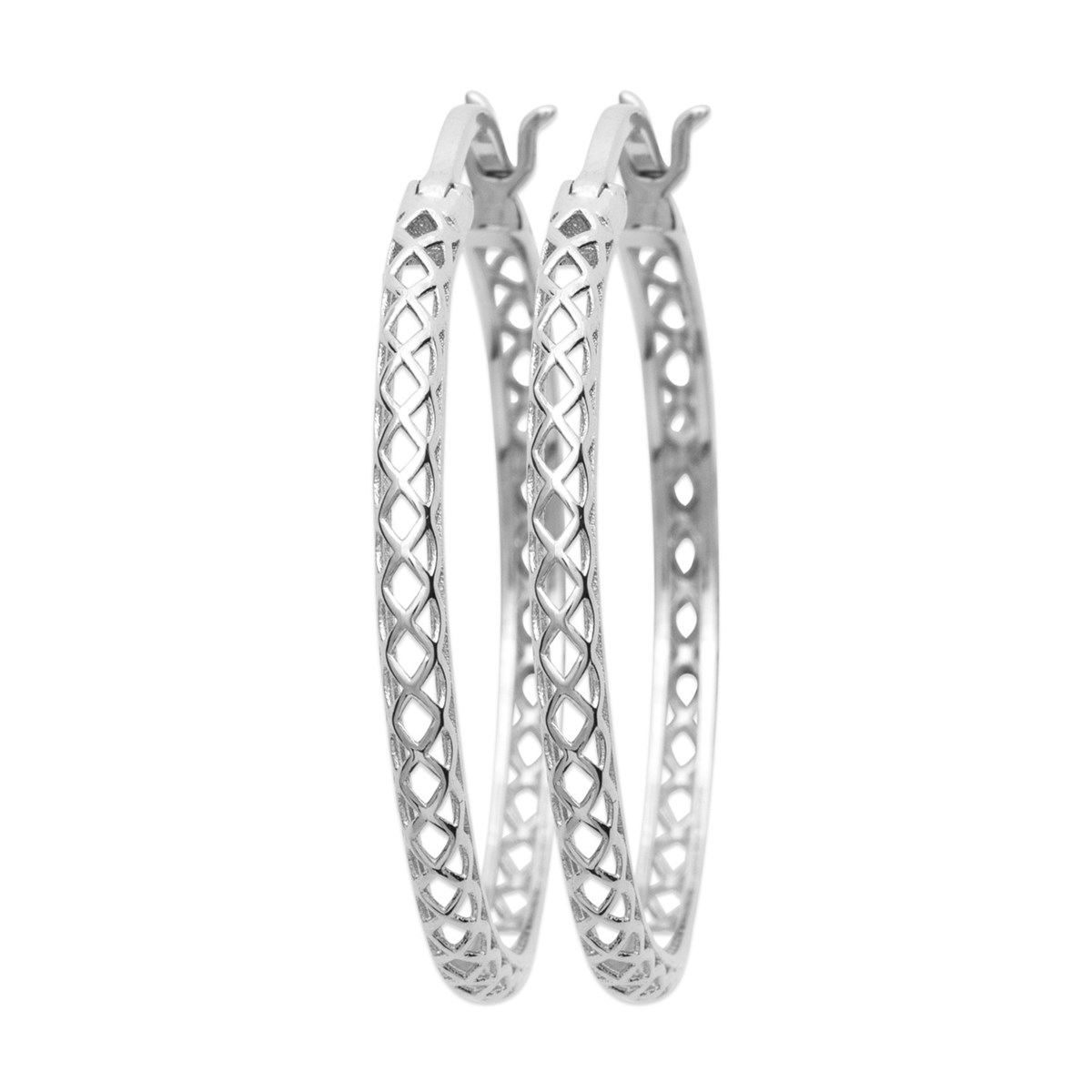 Créoles Brillaxis motif croisillon argent rhodié