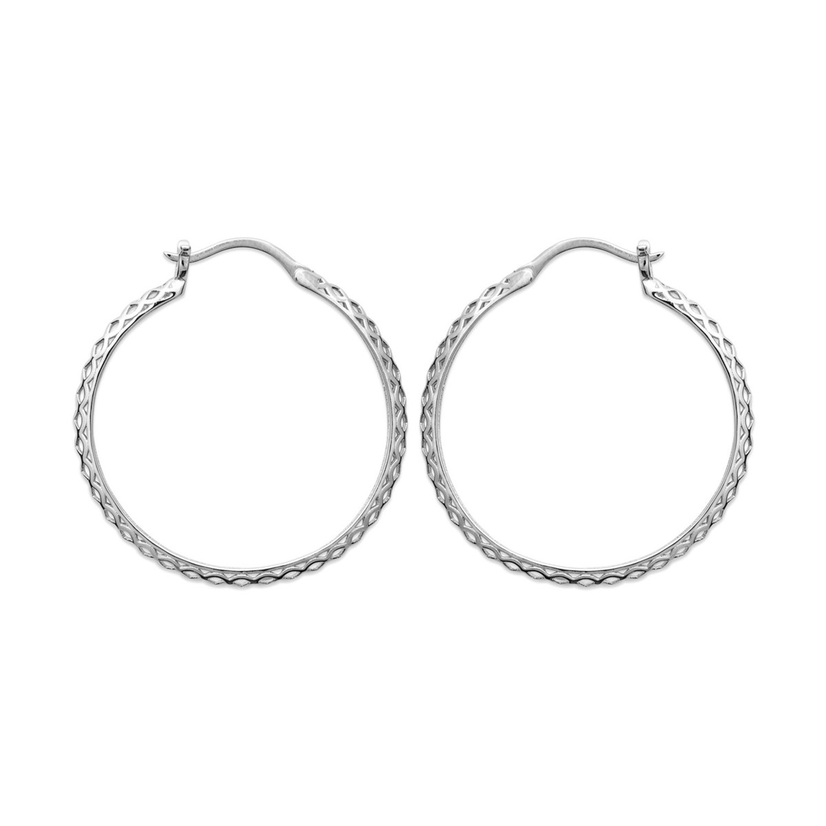 Créoles Brillaxis motif croisillon argent rhodié - vue 3