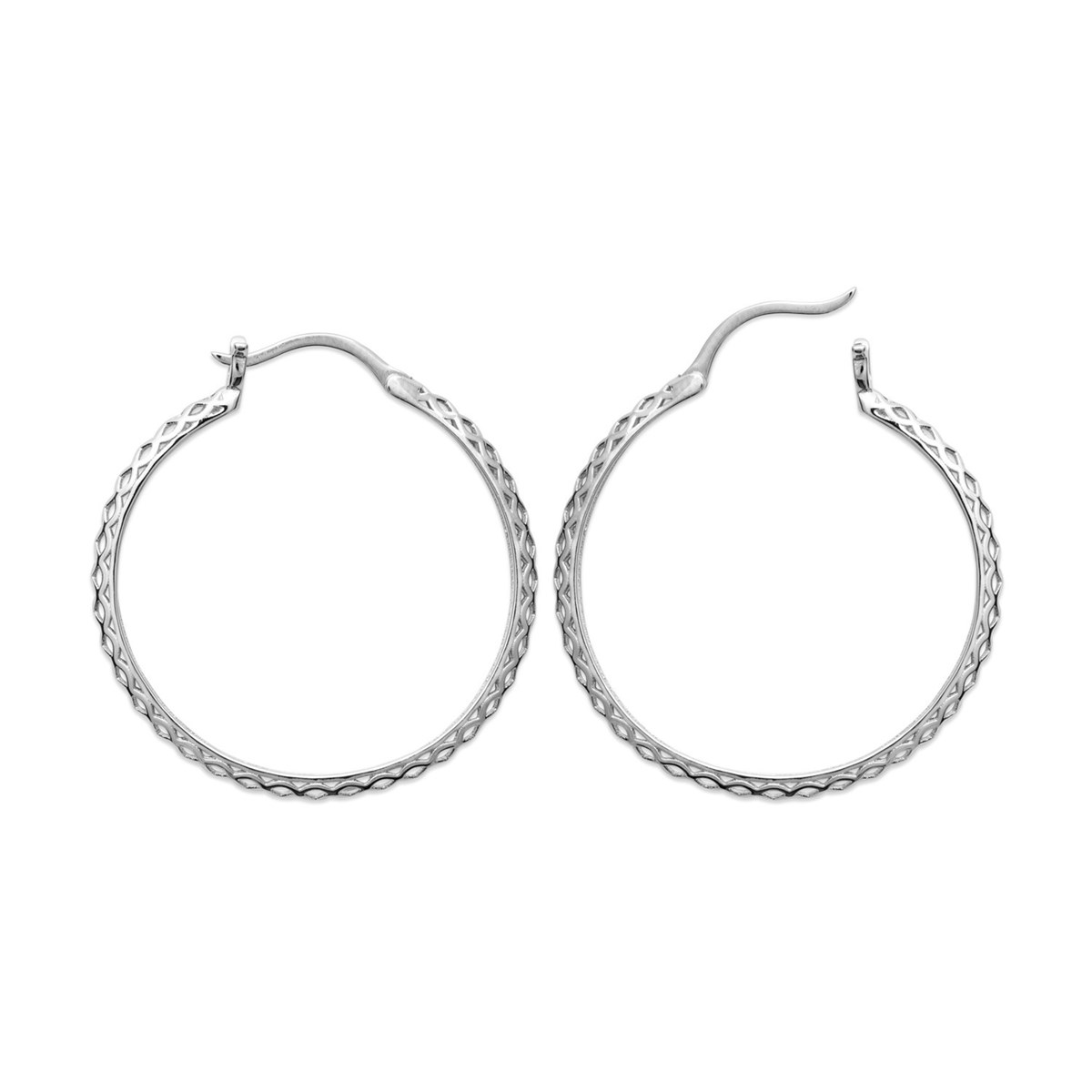 Créoles Brillaxis motif croisillon argent rhodié - vue 4