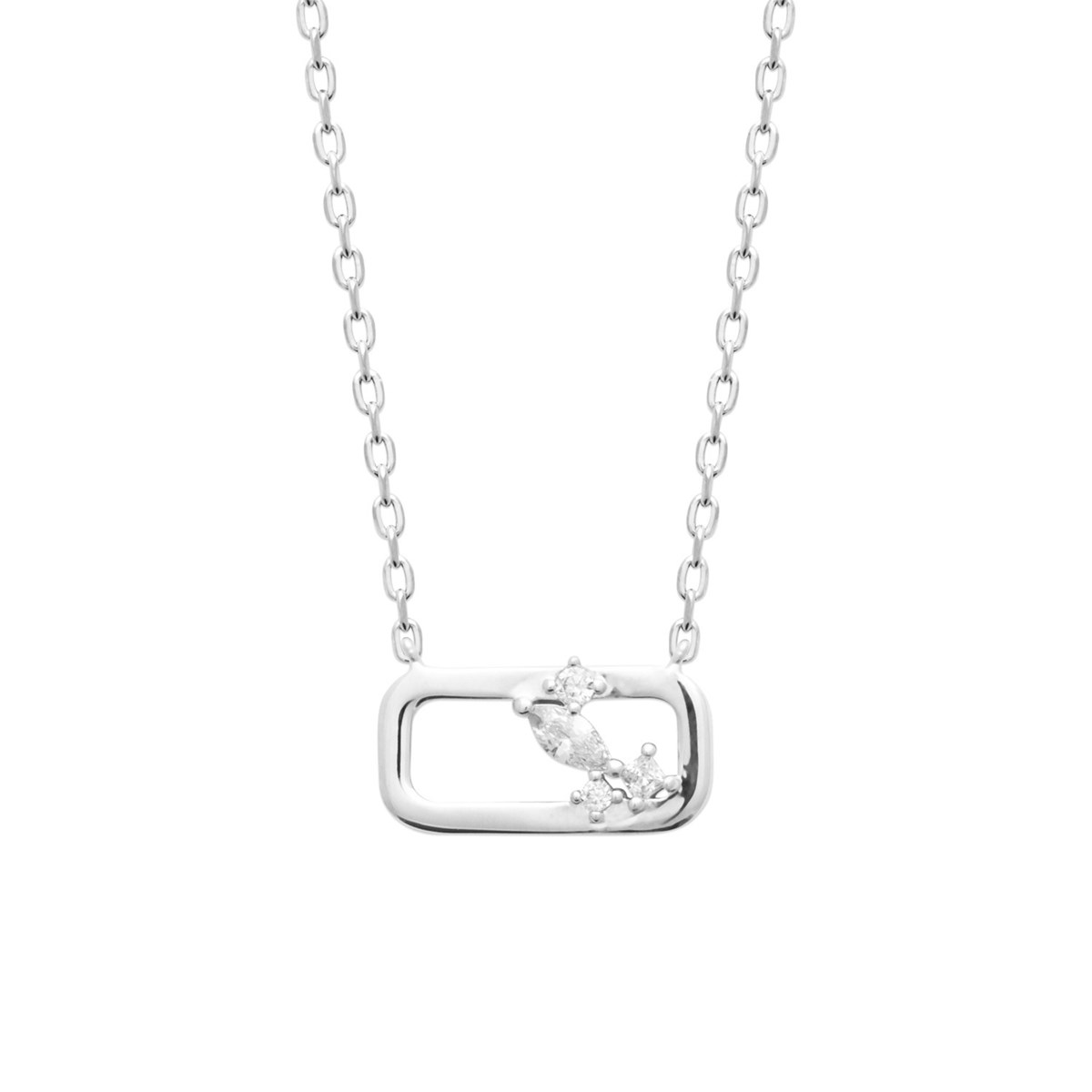 Collier Brillaxis rectangulaire argent rhodié_x000D_
design floral et oxydes de zirconium
