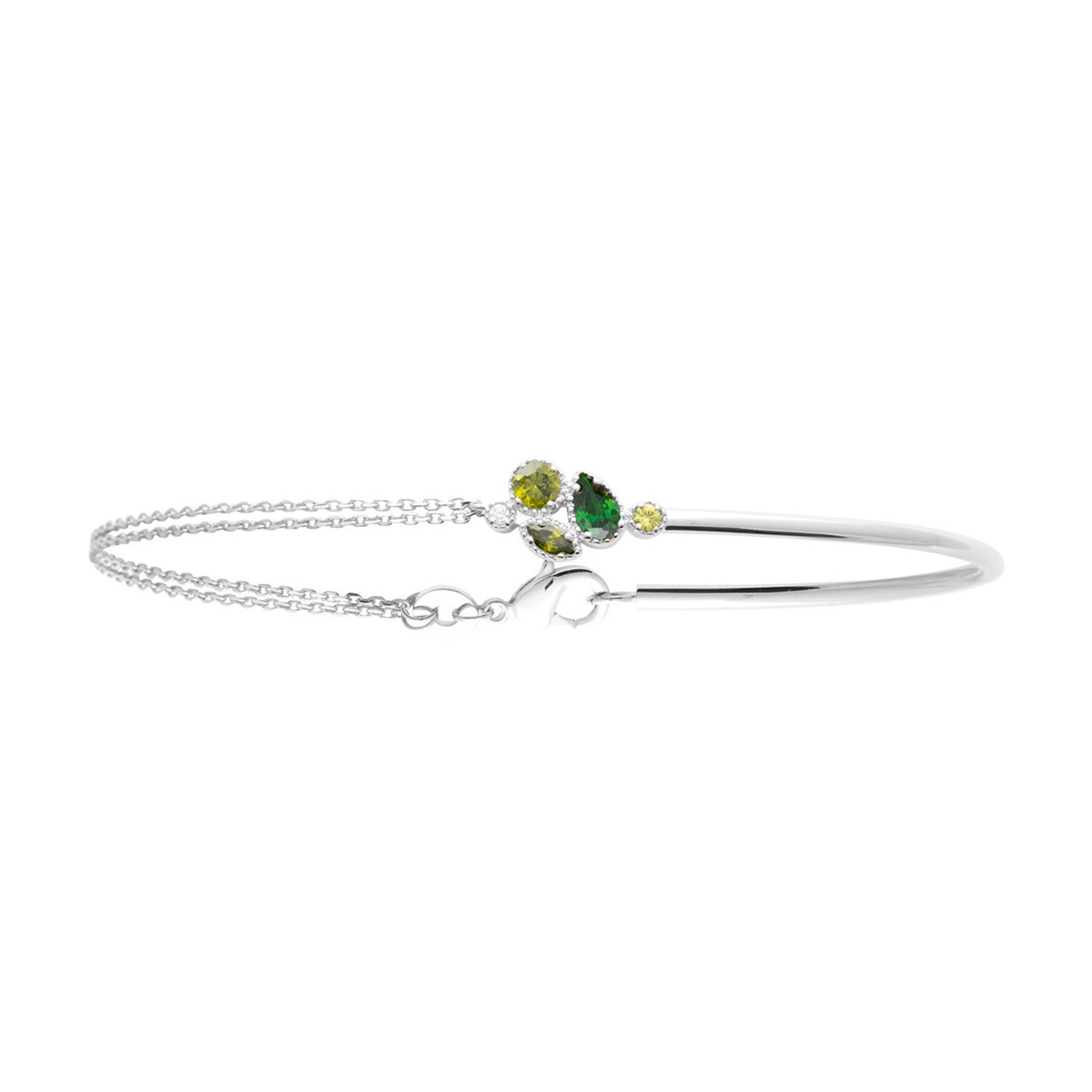 Bracelet Brillaxis demi-jonc chainette_x000D_
argent rhodié et oxydes colorés